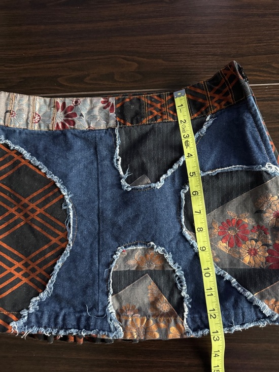 Custo Barcelona Patchwork Denim Mini Skirt in Blue, Black, Rust - Picture 5 of 5